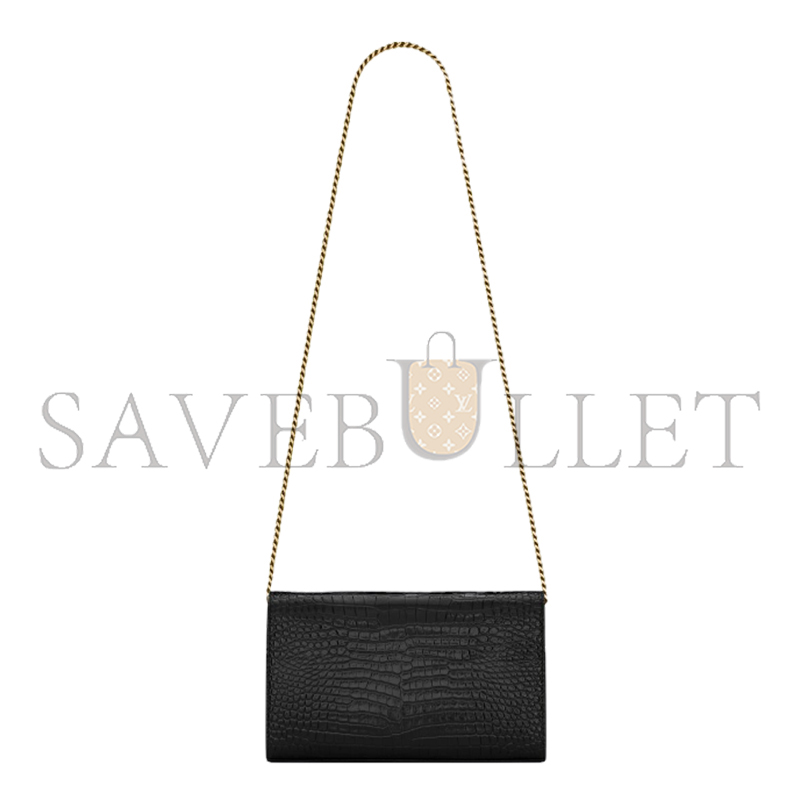 YSL CASSANDRE CHAIN WALLET IN CROCODILE-EMBOSSED SHINY LEATHER 747464DND1J1000 (22.5*14*4cm)